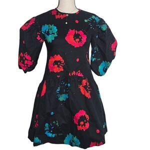 Marni Girl Flower Print Poplin Cotton Dress Sz 10 Puff Sleeves Italian Designer